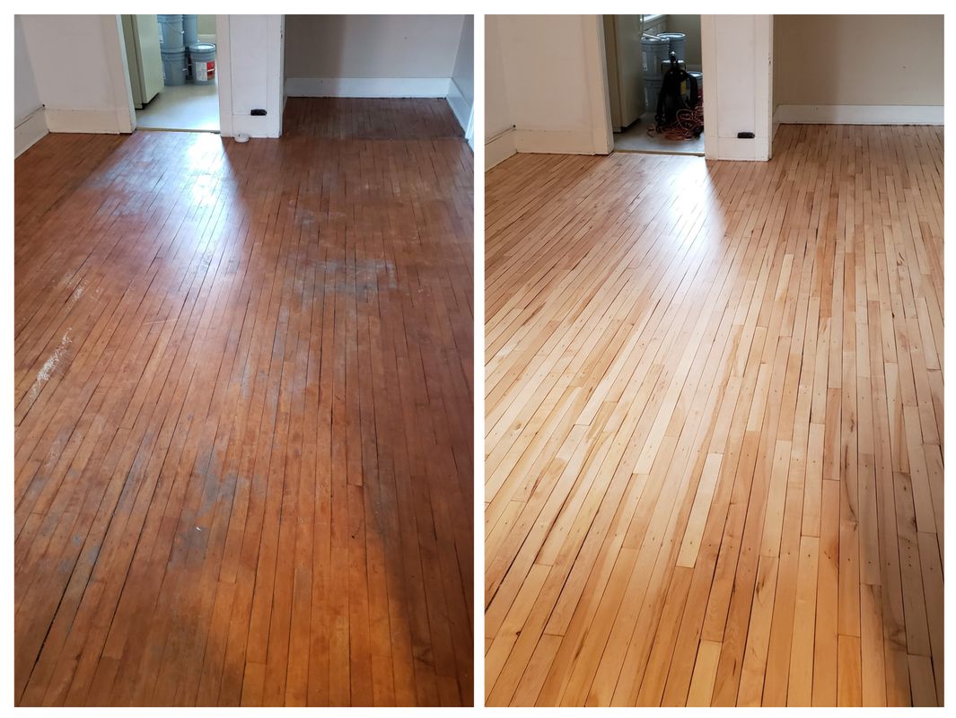 Before and after floor restoration